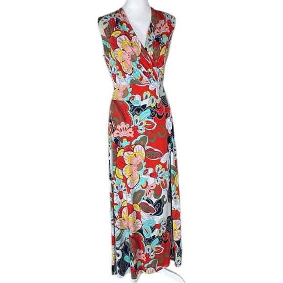 New York & Company Floral Sleeveless Maxi Dress Red and Multicolor size S - Picture 1 of 12